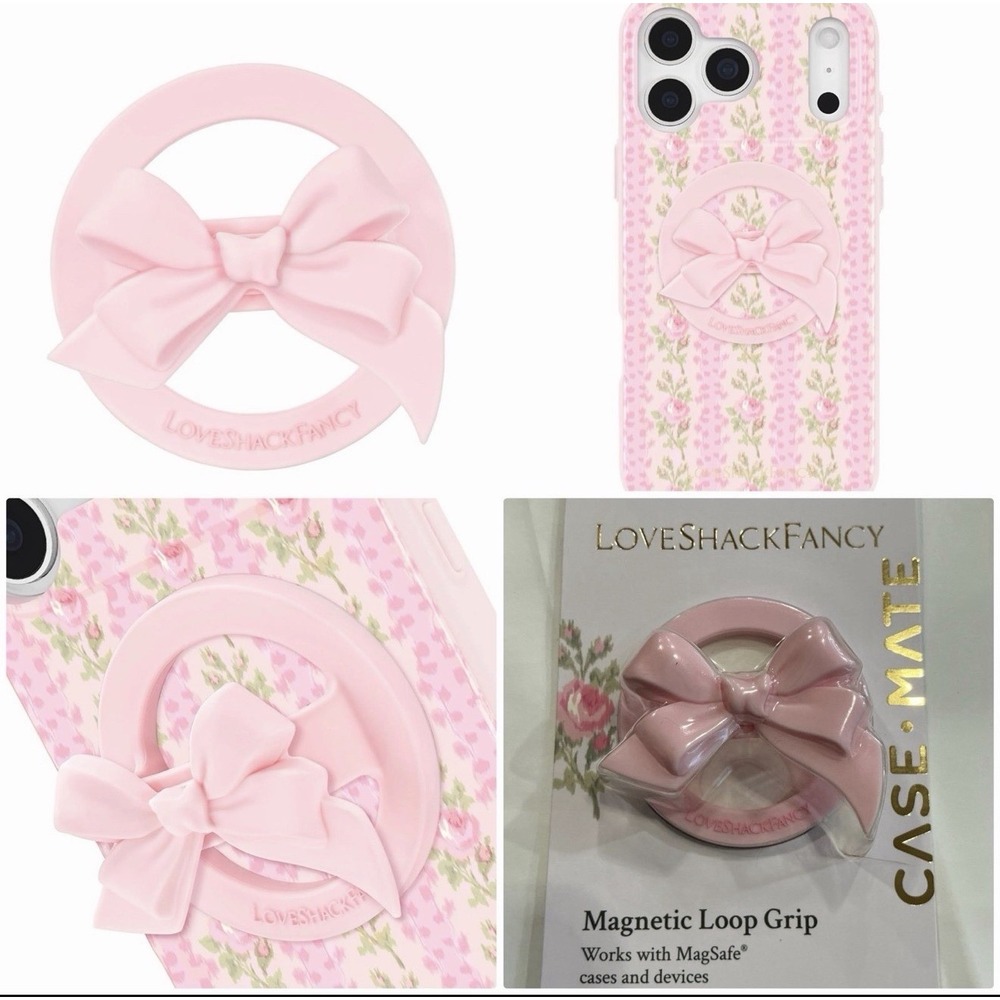 LoveShackFancy Magnetic Loop Grip Phone Holder Pink Bow for Apple MagSafe